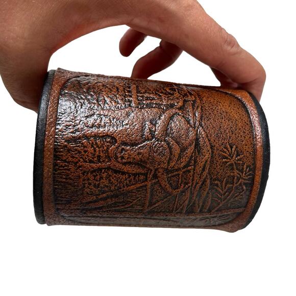 PETER PINDER Leather Pen Holder Brown Caribou Water Buffalo Bamboo 4" Felt - Picture 7 of 10